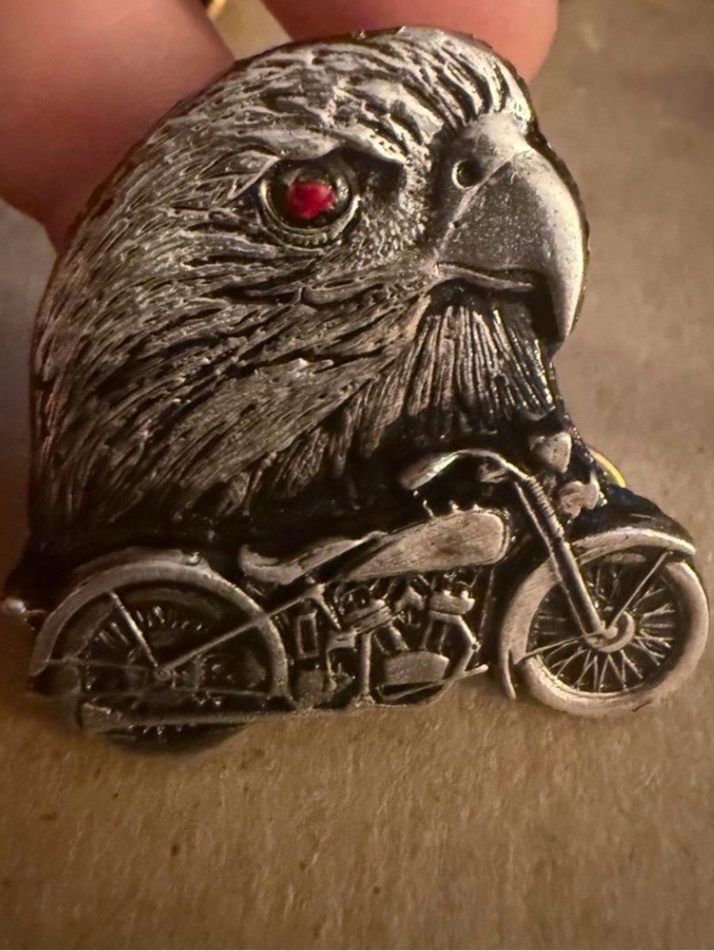 Men's Eagle & Motorcycle Metal 3 tack pin  - Silver with Red Eye